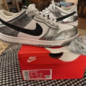 Women’s Nike Dunk Low Metallic Silver and Black Shoes